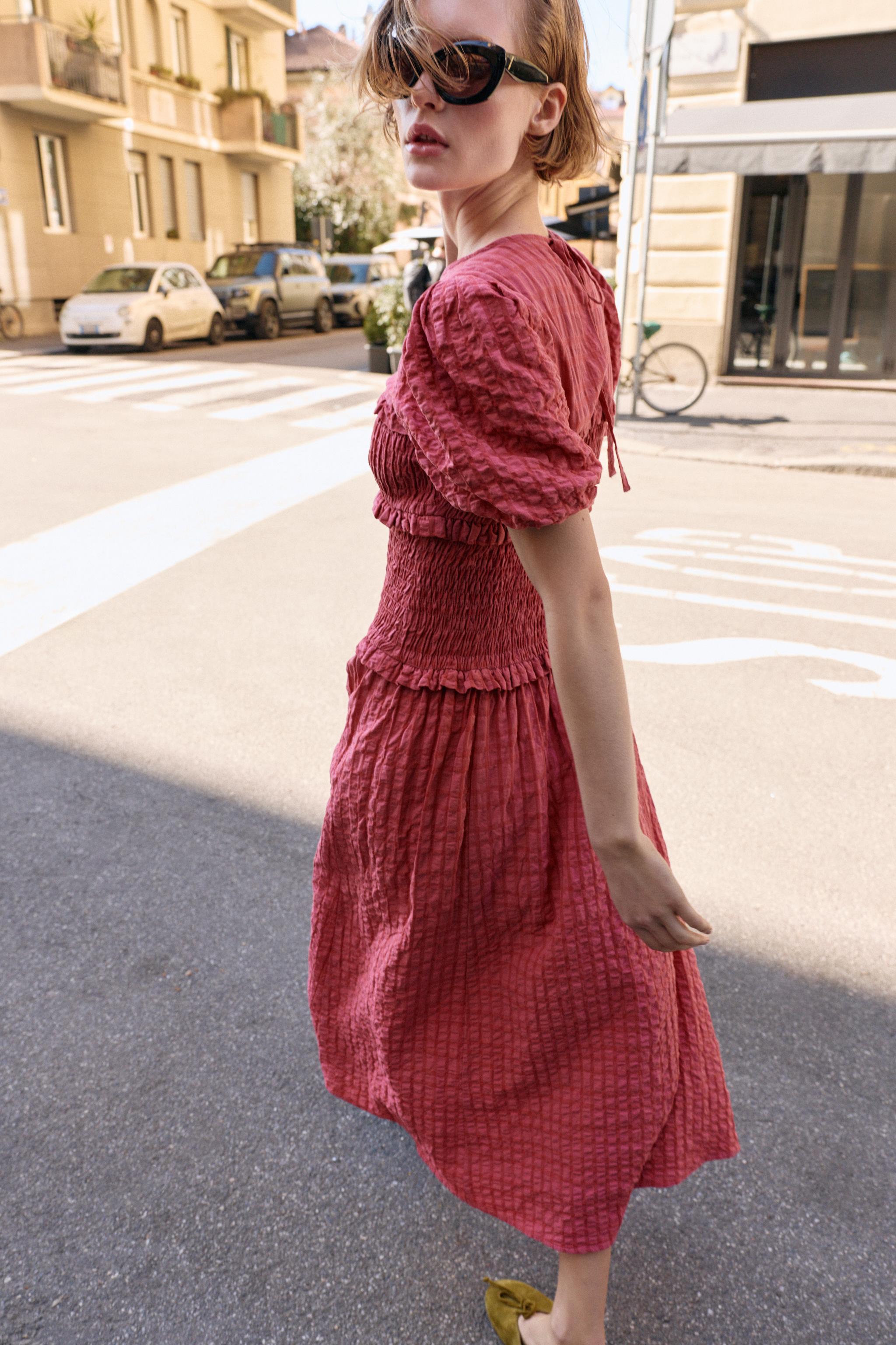 SMOCKED MIDI DRESS
